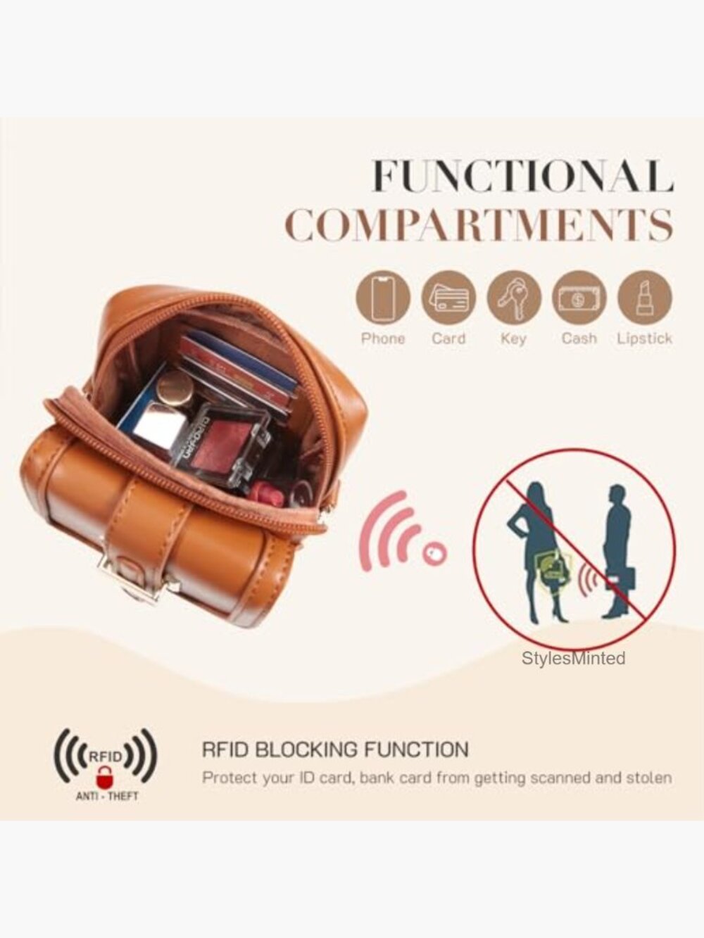 Small Vegan Leather Crossbody Bag with RFID Phone Pocket - Picture 4 of 7